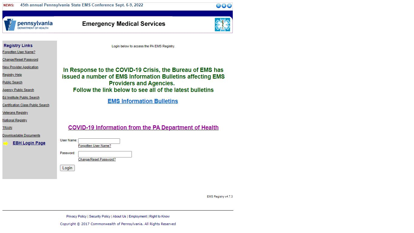 EMS Registry - Pennsylvania Department of Health